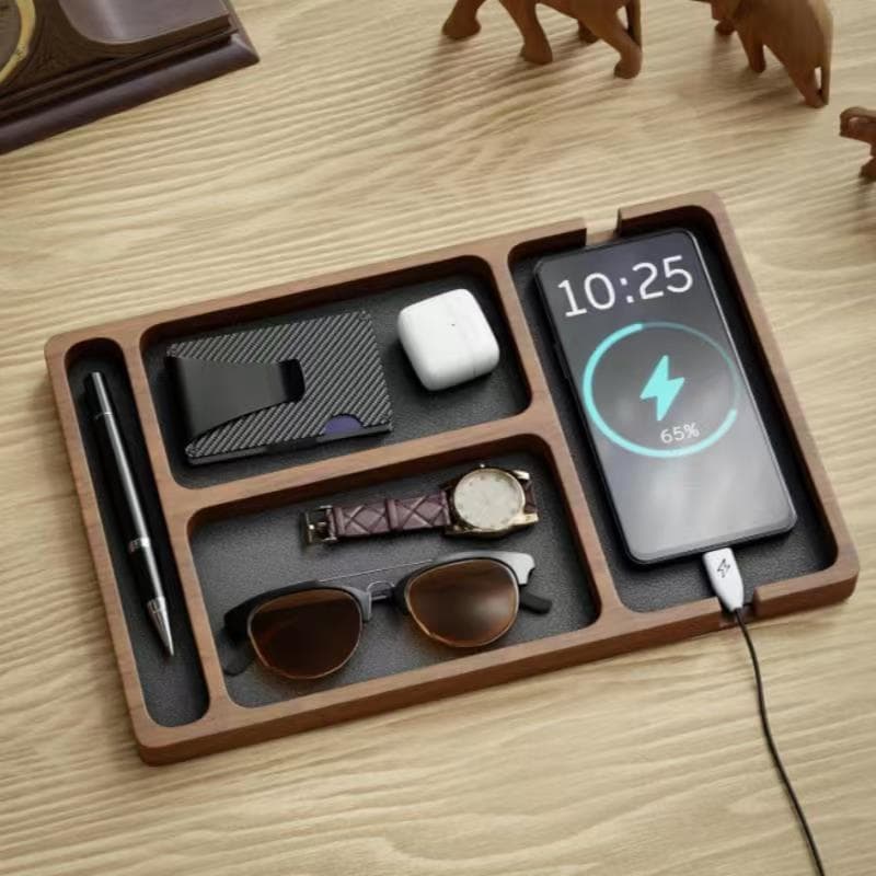 Wooden Storage Tray Desktop Minimalist Phone Headphone Compartment Organizer Custom Storage Dish Display Organizer