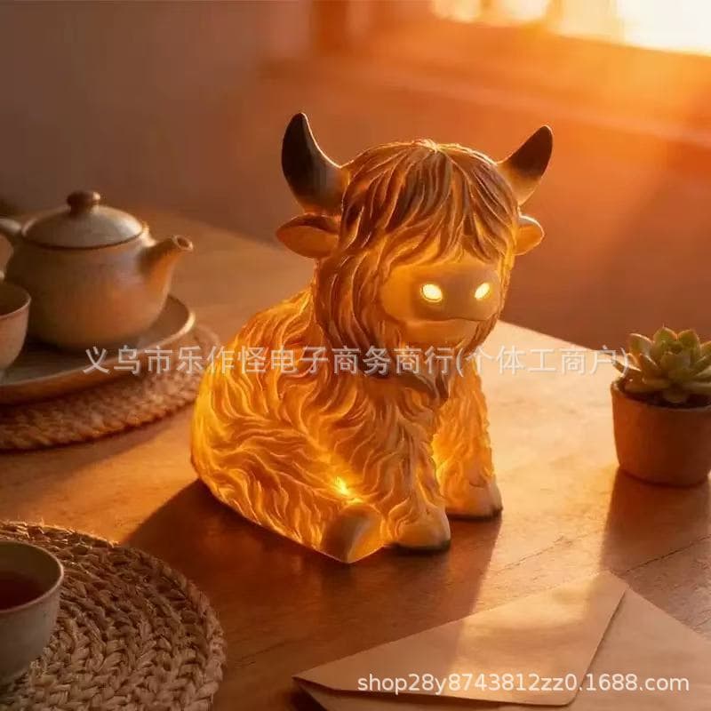 New Cross-Border Product Highland Cattle Lamp Resin Desktop Ornament Home Night Light Decoration