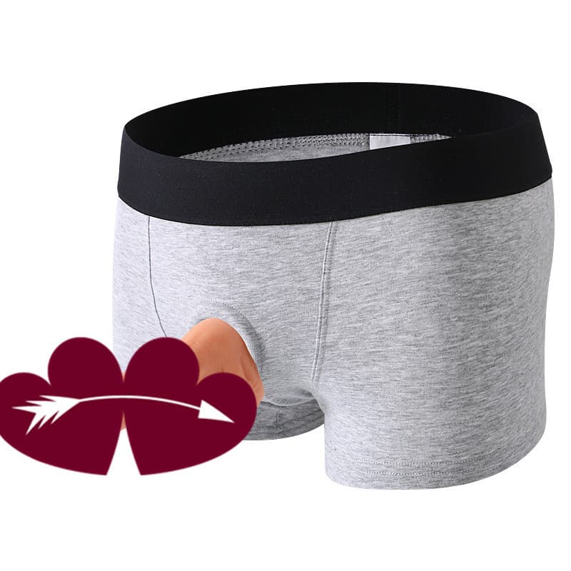 AIBC Men's Boxer Briefs Cotton Breathable Sexy Underwear Men and Women Flirting Wearable Dildo 4.5CM Silicone Ring