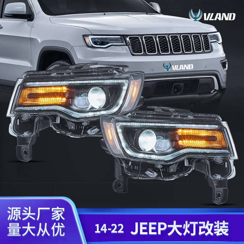 For Jeep Grand Cherokee 14-22 Modified JEEP Car LED Headlight Assembly Flowing Turn Signal Headlight