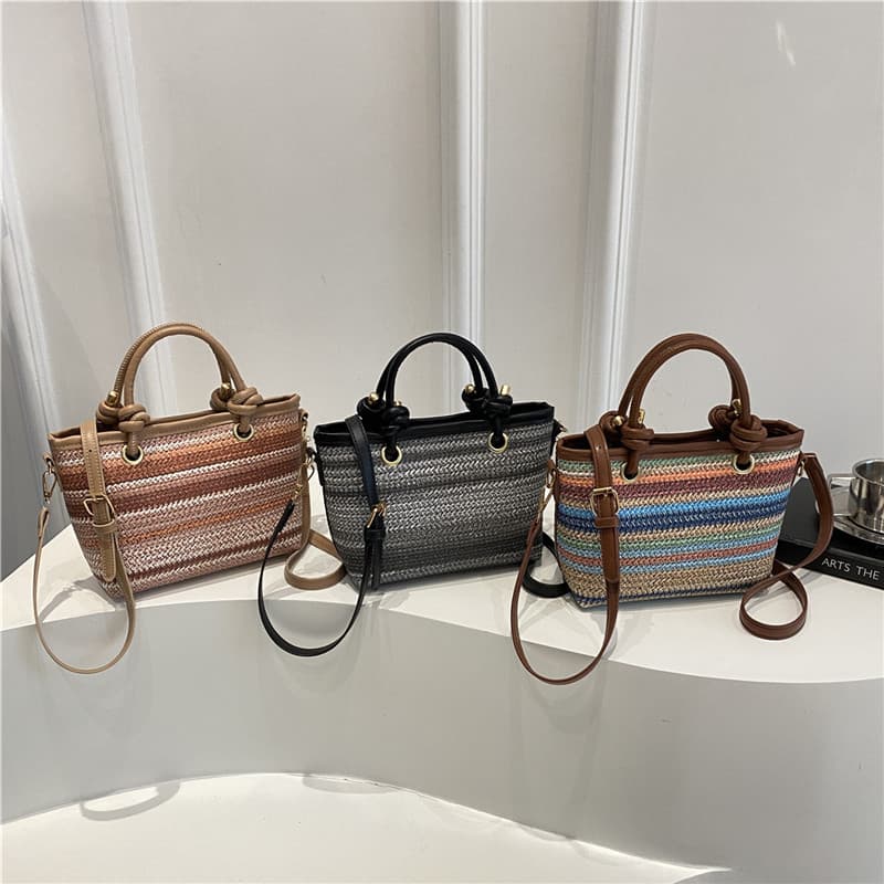 Straw Rainbow Color Handbag Women's 2025 Spring New Style Simple Contrasting Color Princess Diana Bag Trendy Versatile Crossbody Bag