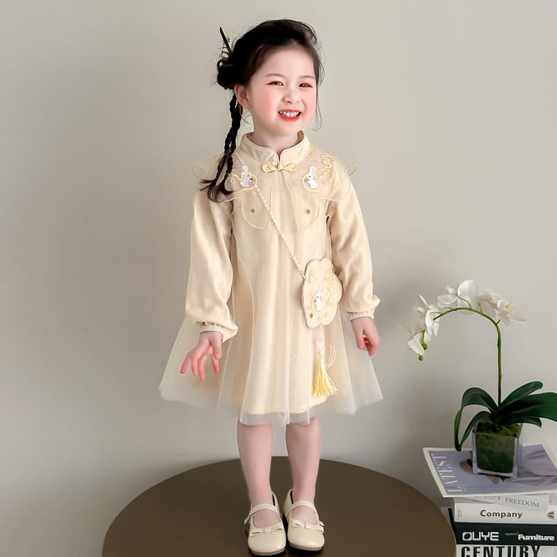 Girls' Chinese Style Dress Spring Autumn Long Sleeve Kids Hanfu New Chinese Princess Dress