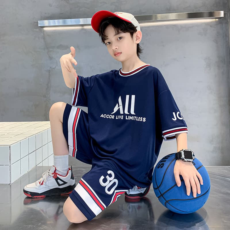 2026 New Summer Boys' Set, Thin Sportswear for Middle and Older Kids, Basketball Jersey Trendy Brand