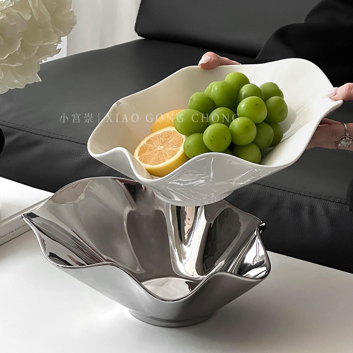 Creative Ceramic Fruit Plate, Home Living Room Coffee Table Dried Fruit Plate, Fruit Basket, Snack Display Plate, High-End Ceramic Bowl