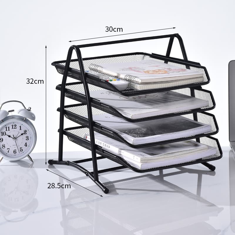 Wire Mesh Four-tier File Rack Tray Holder 9204 Document Slot Magazine Rack Bookcase Multi-layer Storage Shelf