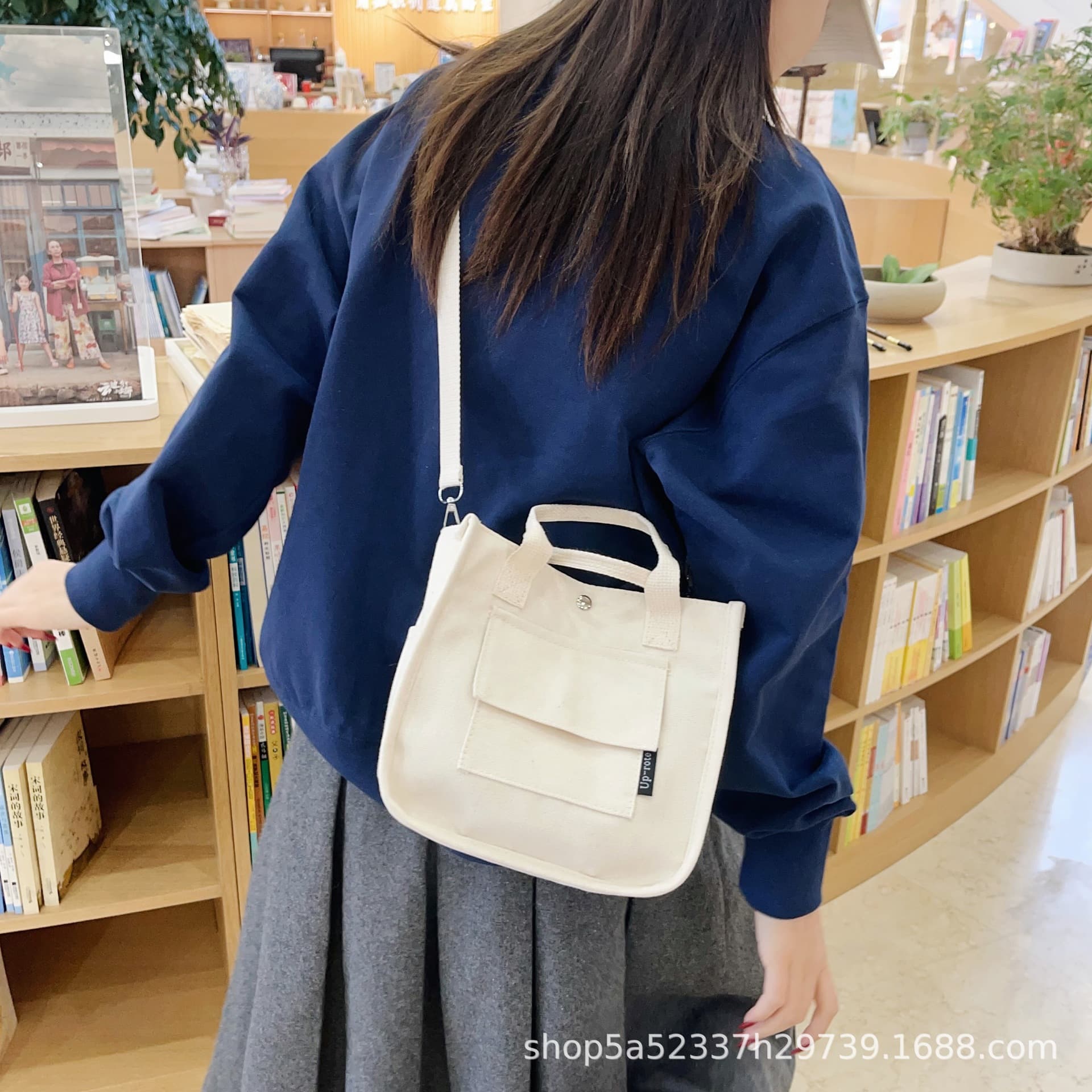 Canvas Bag for Women Crossbody Large Capacity Multi-Pocket Shoulder Bag 3D Handbag Versatile Lunch Bag Tote