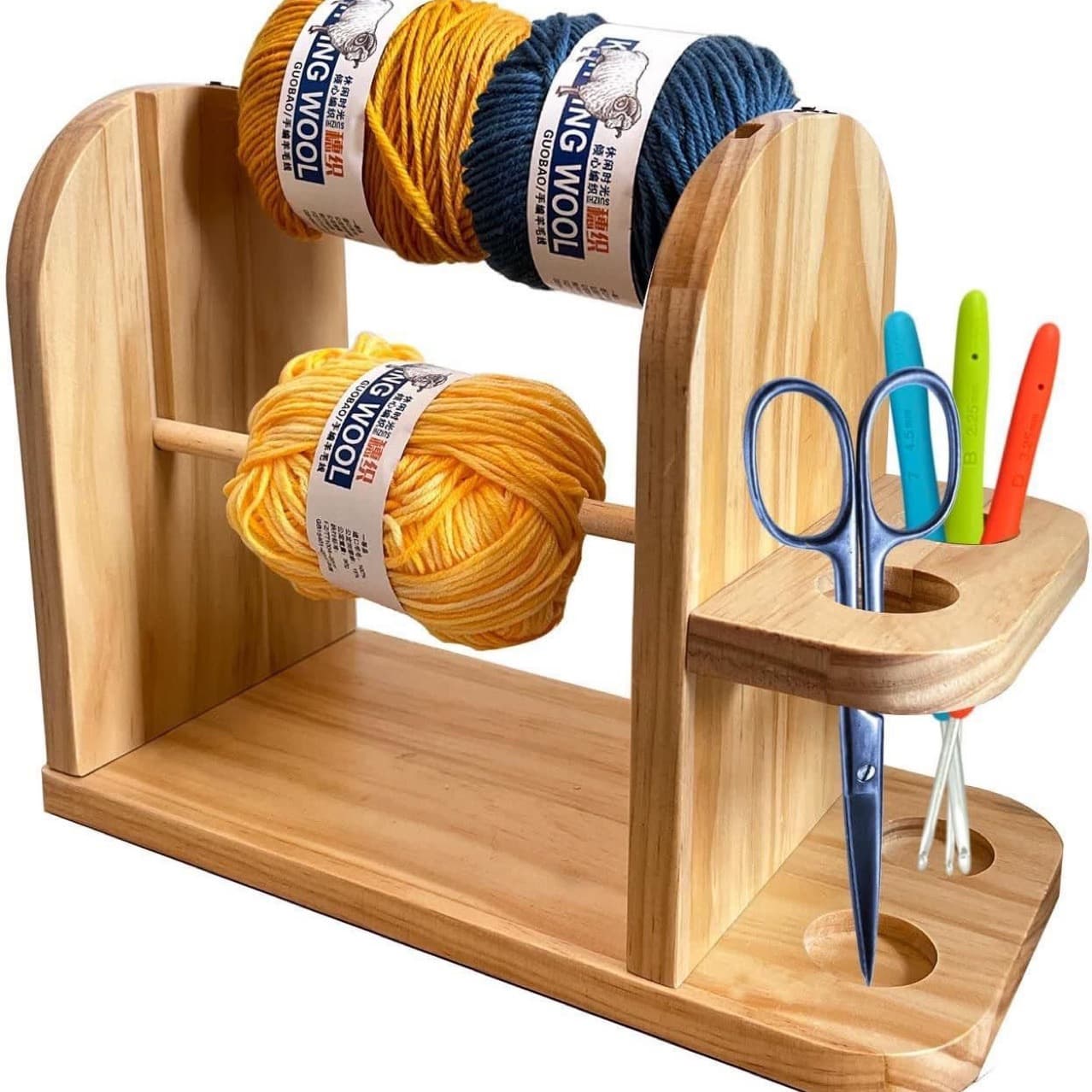 Wooden Crochet Yarn Holder, Handmade Rope Stand, Bamboo Wood Thread Winder, Rotatable Yarn Stand