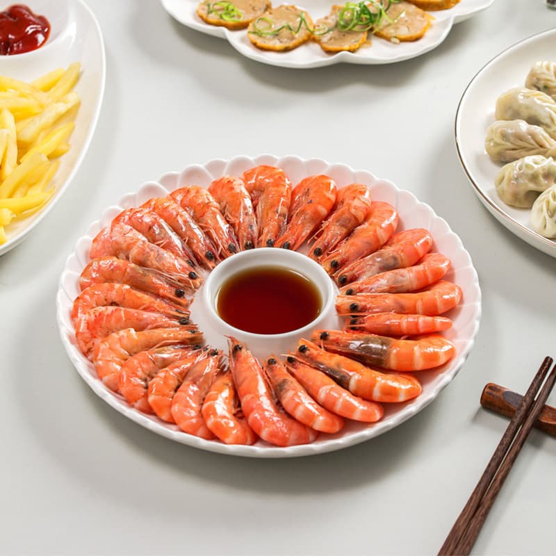 Creative dumpling plate, shrimp plate with vinegar dish, bowl plate, household ceramic snack plate, French fries plate, divided dinner plate