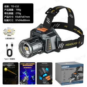 Cross-Border Best-Selling Headlamp, High-Brightness Rechargeable Lithium Battery Waterproof Super Bright LED Headlight for Outdoor Fishing, Long Battery Life