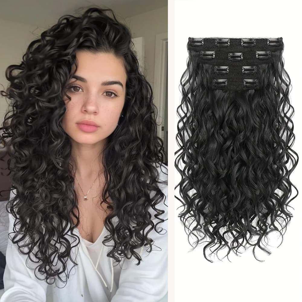 European and American Women's Hair Clip Set of 4 Water Wave Volumizing Short Curly Hair Natural Simulation Hair Extensions