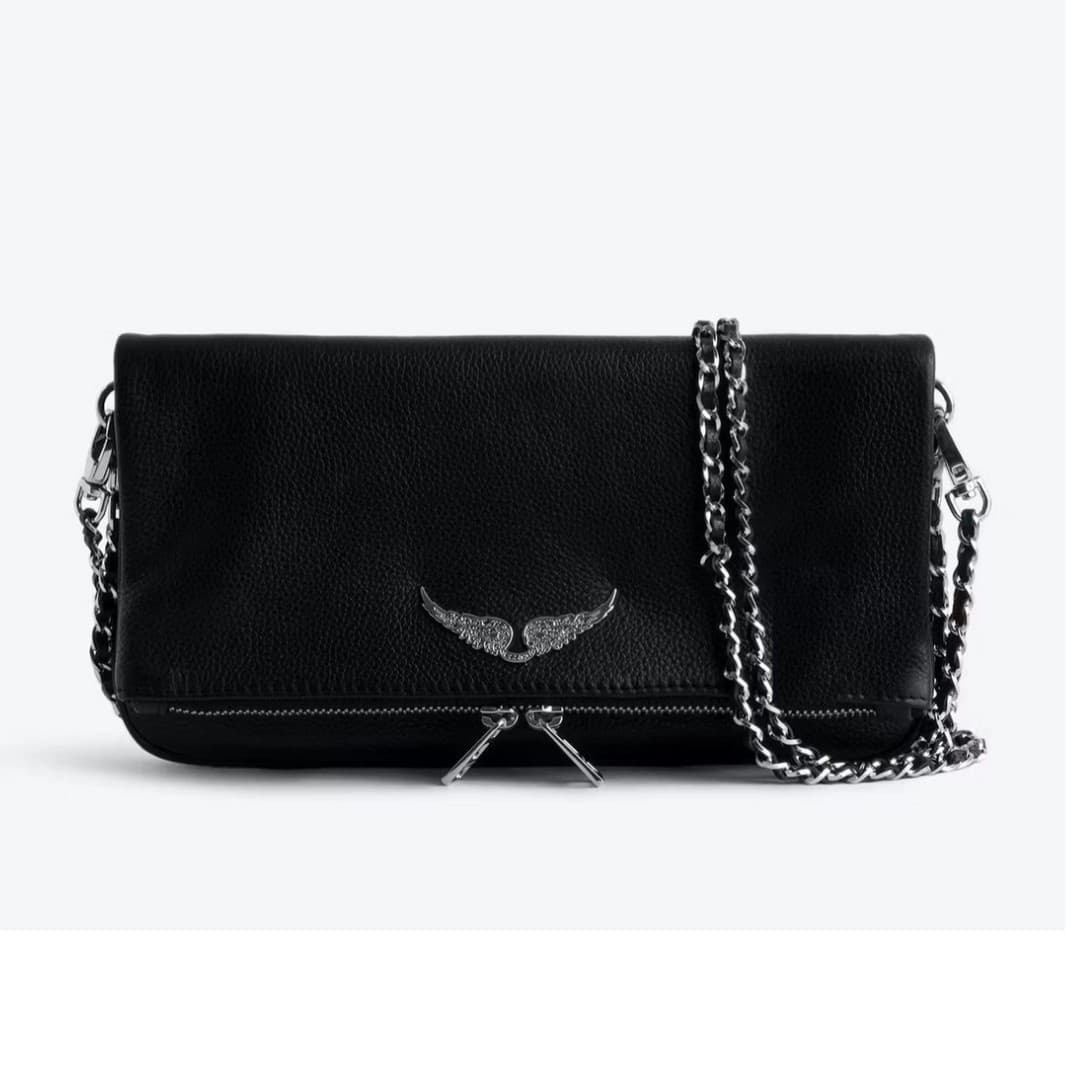ZV Top-Grain Leather Chain Bag Black Shoulder Bag Clutch Crossbody Bag