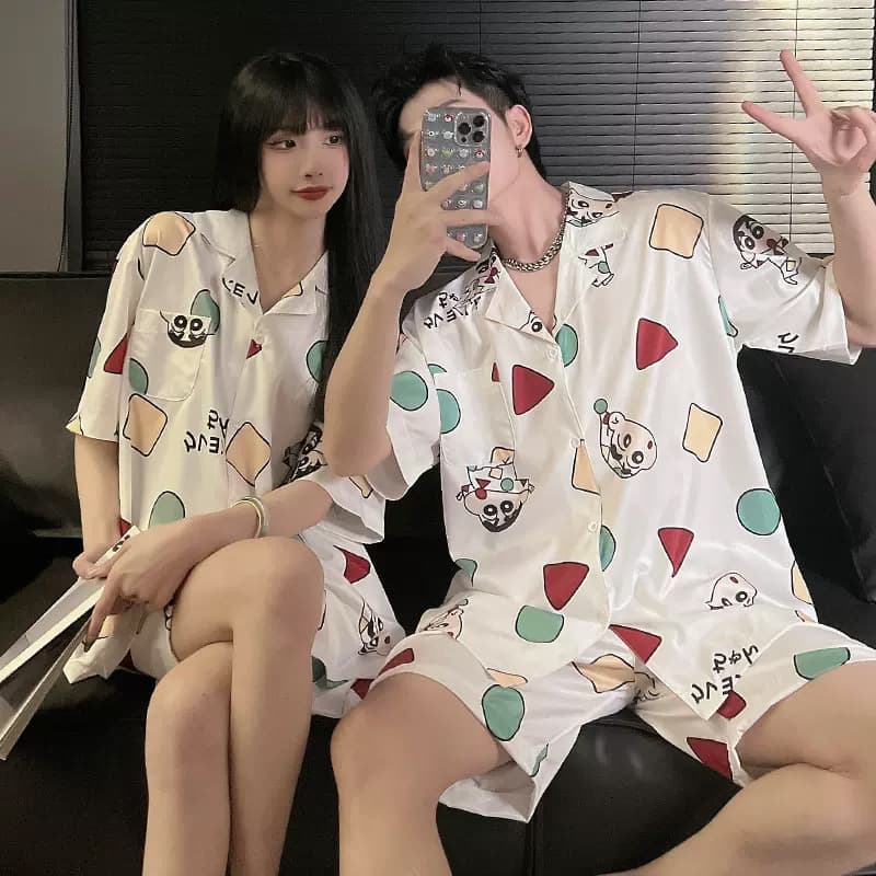2024 New Couple Summer Short-Sleeve Shorts Pajamas Women's Premium Summer Set Ice Silk Men's Homewear