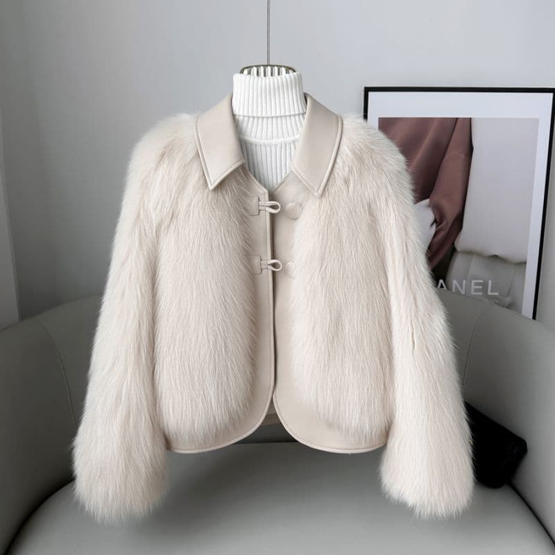 Chanel Style Faux Fox Fur Coat for Women, Petite Short Length Fur-Inside-and-Out Overcoat, Winter New