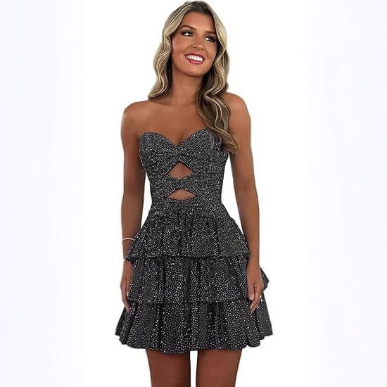European and American Sexy New Tube Top Sequin Dress New A-Line Aliexpress Sequin Short Graduation Prom Dress