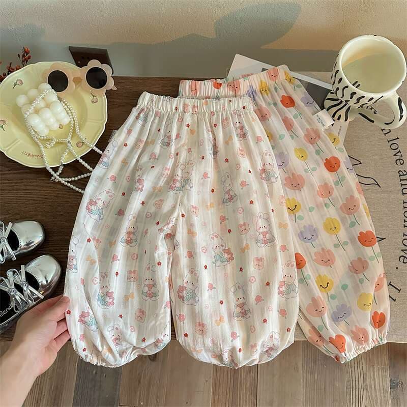 Tianxiaosi girls summer thin anti-mosquito pants for baby girls children's cartoon printed loose air-conditioned pants