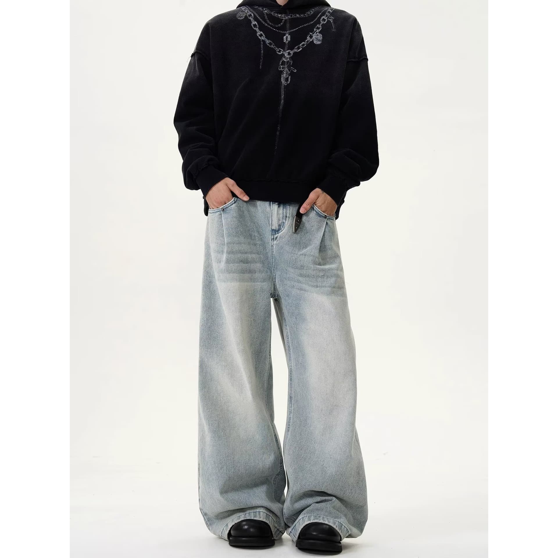 Hong Kong Style Trendy Men's Summer New Letter Print Jeans Hip-Hop Ins Streetwear Cool Long Pants