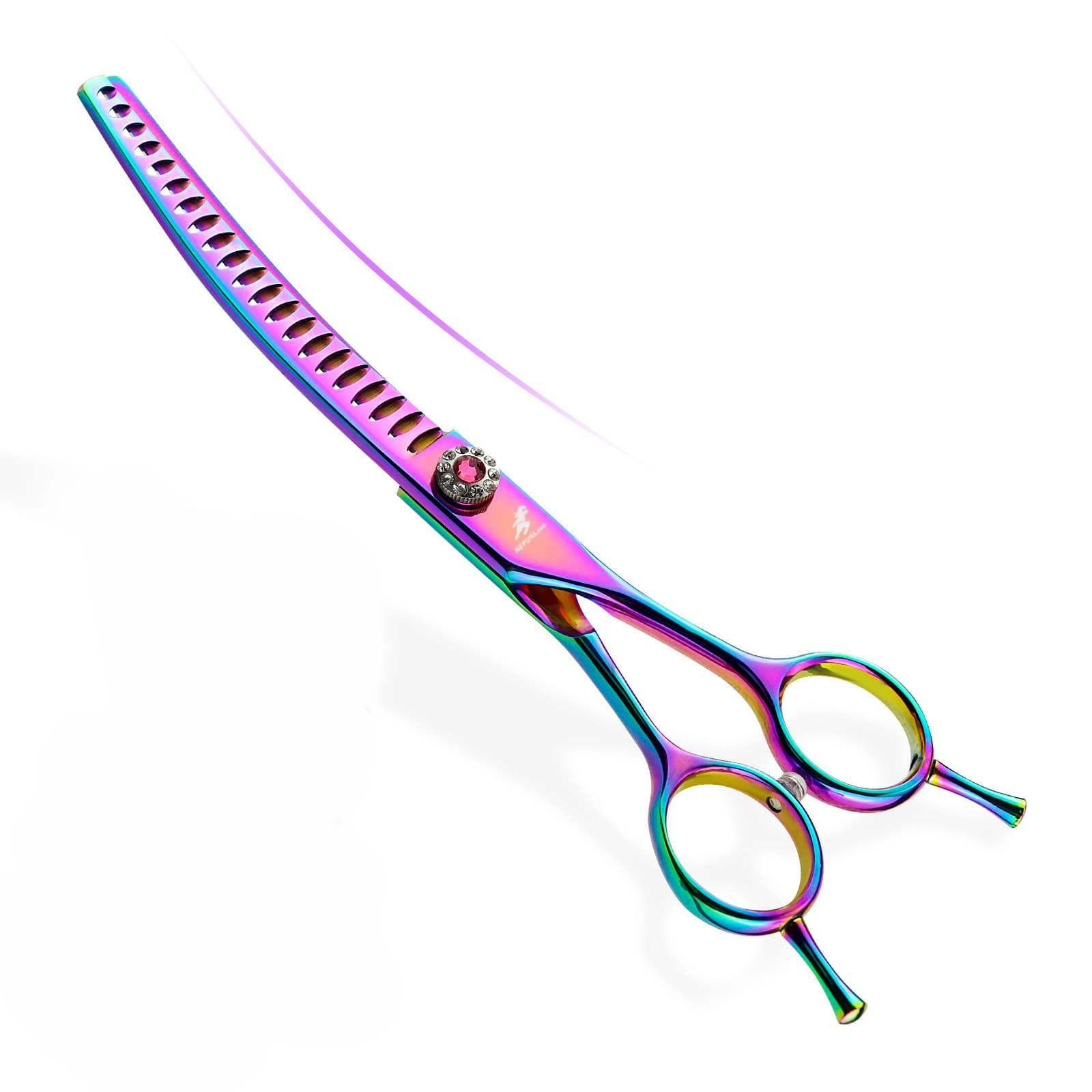 7.0 inch Double Tail Fishbone Fine Tooth Curved Pet Grooming Scissors, Curved Tooth Scissors for Pet Hair Trimming