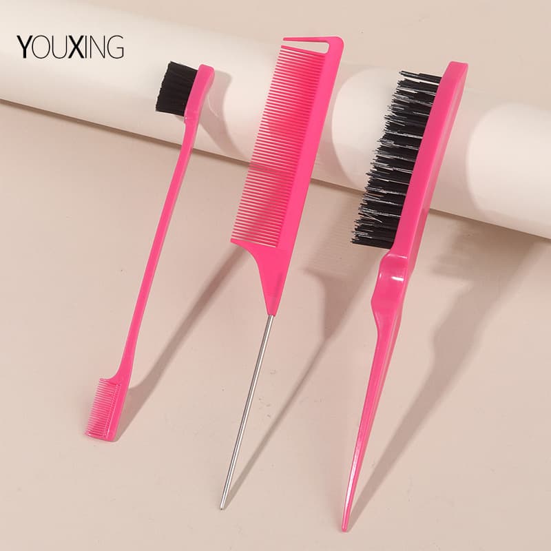 Hair Styling Comb Set of 3: Teasing Comb, Double-Ended Eyebrow Brush, Edge Control Brush, Flyaway Comb, Steel Pin Tail Comb, Makeup Comb