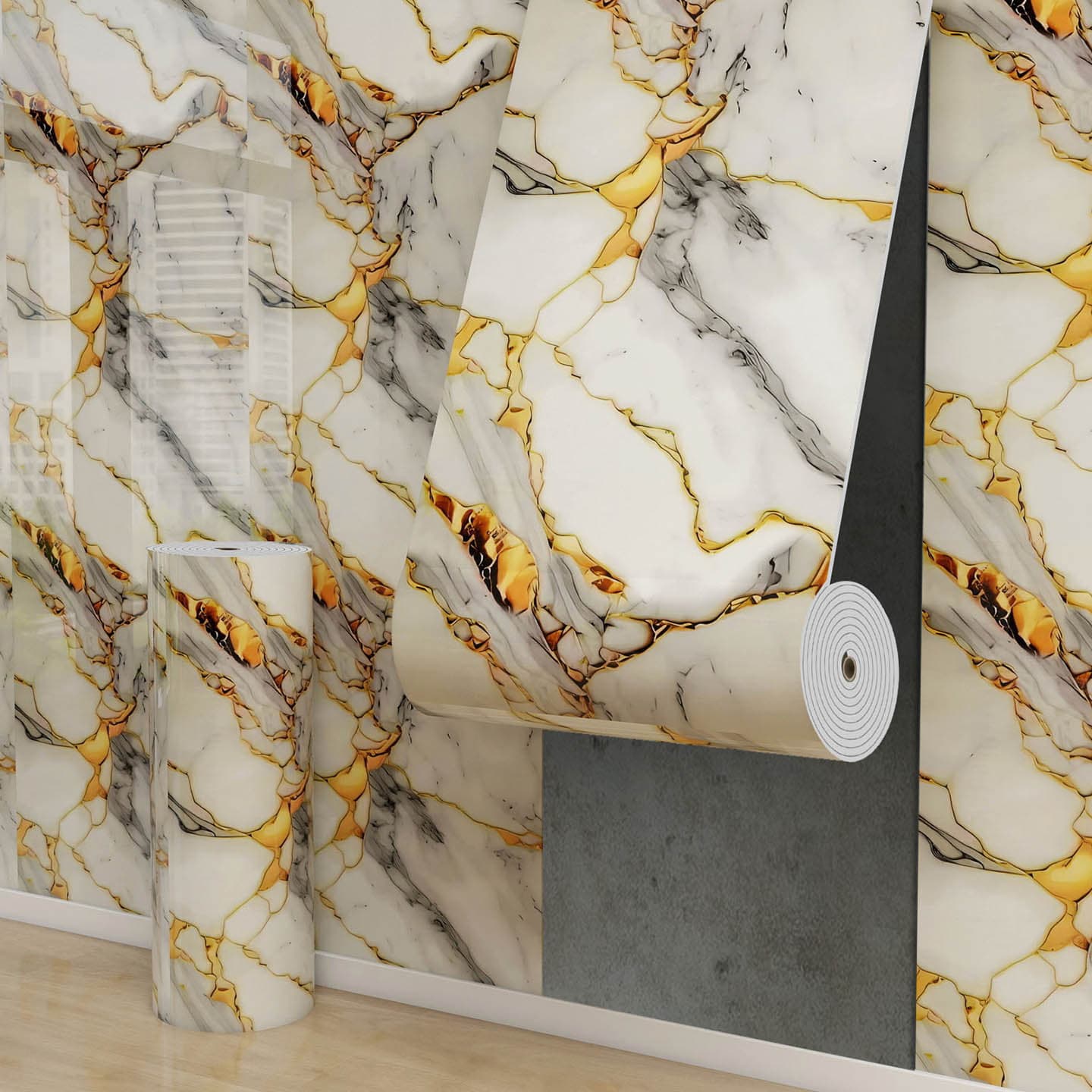 Aluminum Composite Panel Look Self-Adhesive Waterproof Wall Sticker for TV Background Wall Decoration, Living Room Wall Renovation Cover