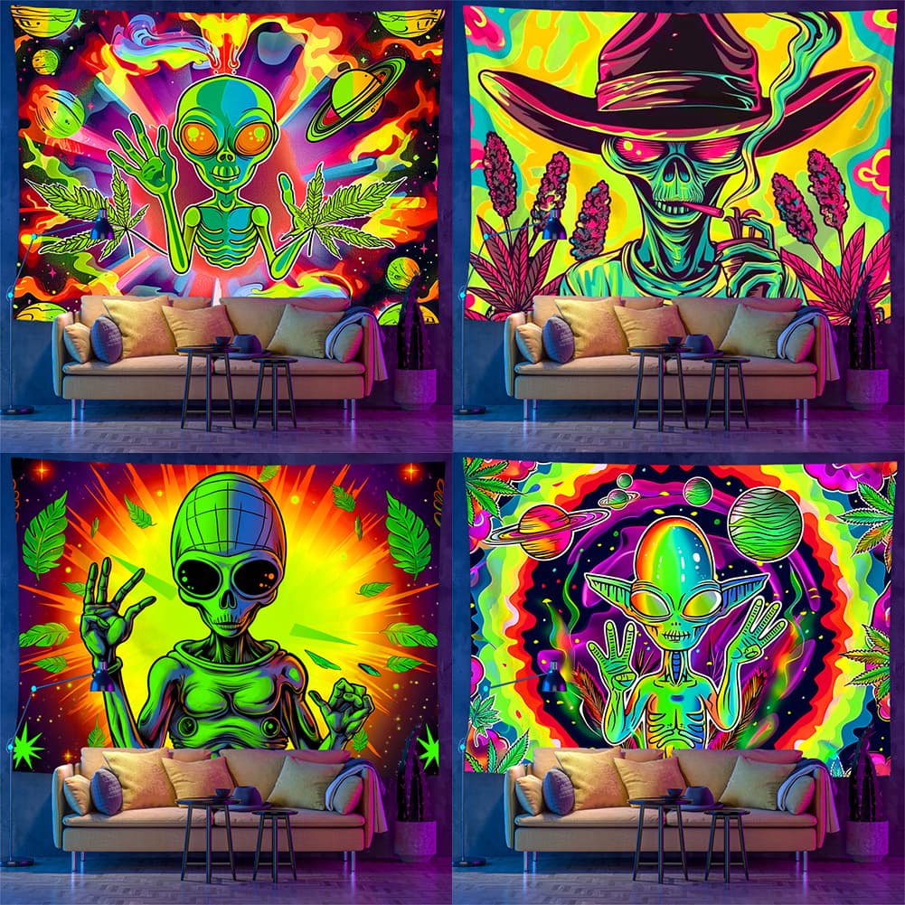 Amazon cross-border home UV alien fluorescent tapestry psychedelic leaves luminous background cloth decorative tapestry