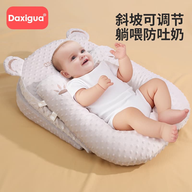 Incline Pillow for Baby Anti-Spitting Up, Slope Cushion All-Season Breathable, Newborn Anti-Choking Milk Reflux Lying Feeding Sleep Aid
