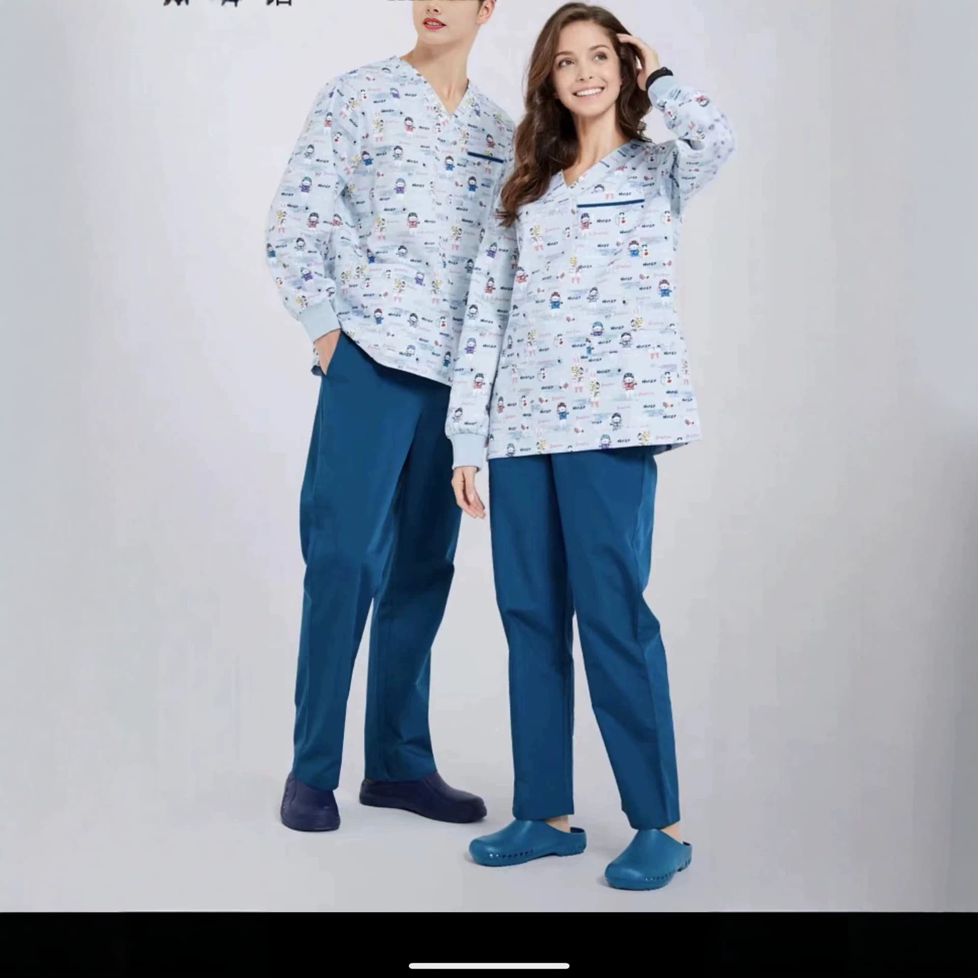 New Premium Printed Scrub Suit Nurse Doctor Workwear Dental Pediatric Clinic Uniform Men Women Medical Uniform