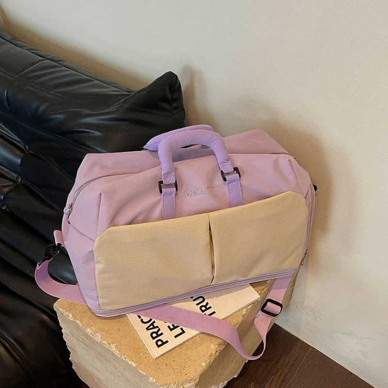 Large-capacity short-distance travel bag contrasting color sports yoga swimming fitness bag expandable boarding storage bag luggage bag