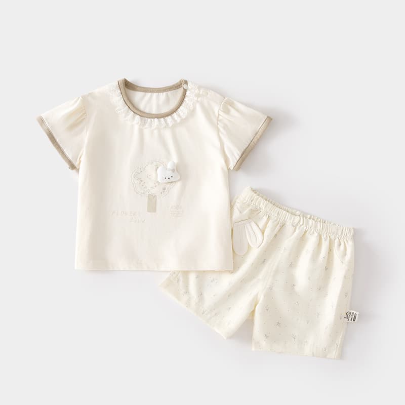 Baby Short Sleeve T-Shirt Set Homewear Thin Summer Girl Shoulder Shorts Loose Fitting Ice Skin Cotton