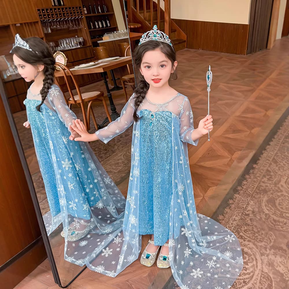 Elsa Princess Dress for Girls Spring/Summer New Frozen Elsa Dress Children's High-End Gown