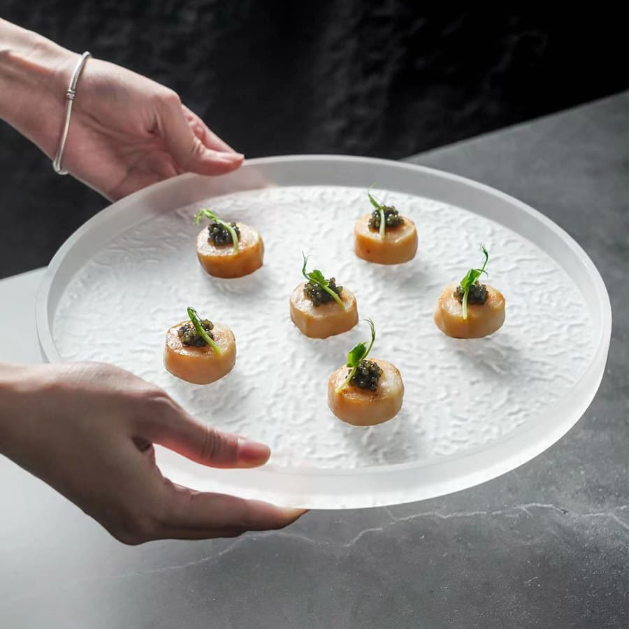 Ice Frost Pattern Molecular Cuisine Glass Plate Creative High-End Hotel Cold Dish Plate Artistic Restaurant Western Food Plating