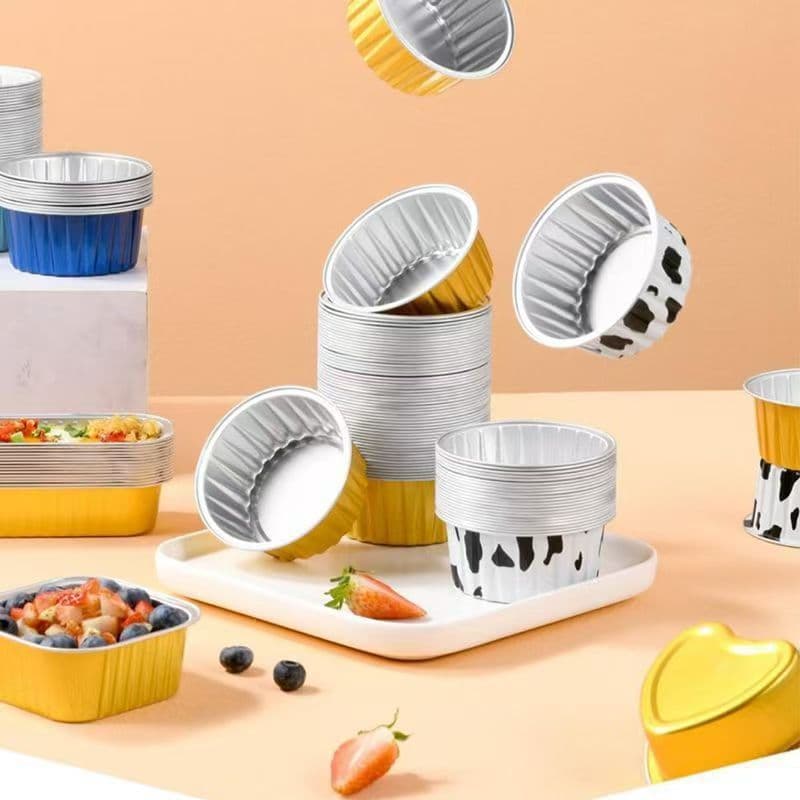 Pudding Cups Mousse Cups Air Fryer Liners Baking Cups Round Cake Molds Colorful Foil Cups Oven-Safe Aluminum Foil Containers