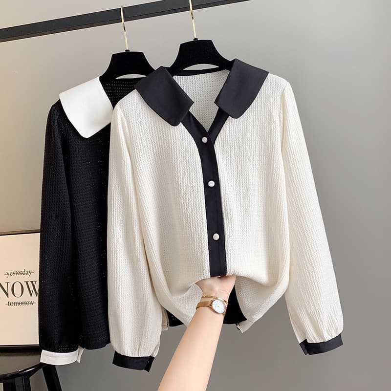 Factory Supply Oversized Women's Clothing Drop Shipping Color Block Lapel Shirt YD2500