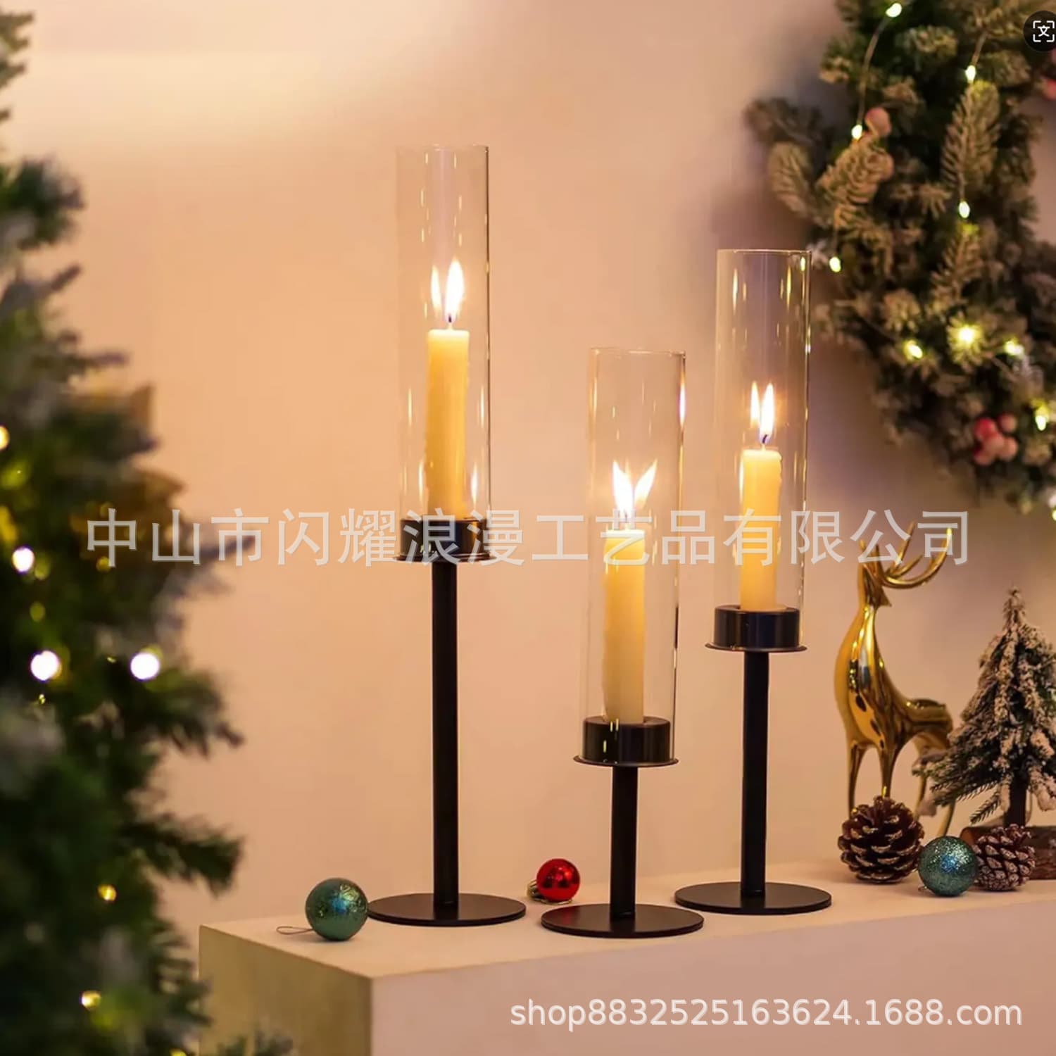 New Cross-Border Christmas Glass Candle Holder Metal Candle Holder Wedding Table Hotel Decoration Electroplated Candle Holder Decorative Ornament