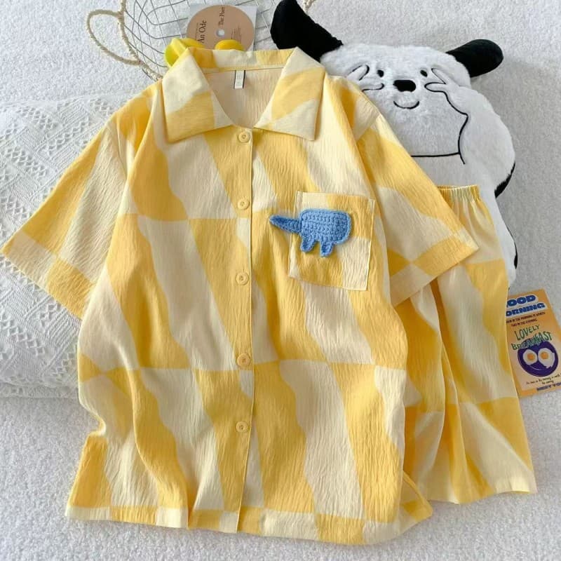 Cloud Cotton Pajamas for Women, Spring, Autumn and Summer 2026 New Short-Sleeved Shorts Set, Sweet Cartoon Girl Home Clothes