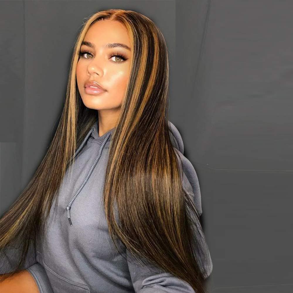 Piano-Colored European and American Style Lace Front Wig, Long Straight Synthetic Fiber High-Temperature Wig with Middle Parting