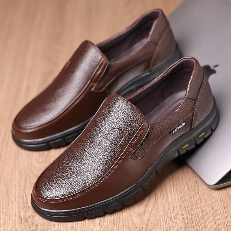 Men's Genuine Leather Casual Shoes, Original Order, Top Layer Cowhide, Loafers, Slip-On, Wear-Resistant, Breathable Leather Shoes
