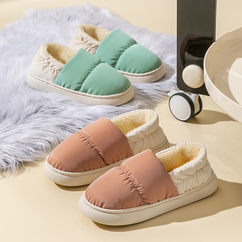 Cotton Shoes Autumn and Winter New Style Home Indoor Thick-Soled Fleece-Lined Warm Waterproof Bag Heel Cotton Slippers Women's Outer Wear Down Slippers