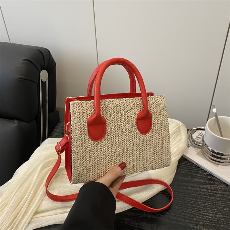 New Handwoven Straw Bag for Women, Shoulder Crossbody Bag, Trendy Solid Color Woven Vintage Style, Large Capacity Square Bag