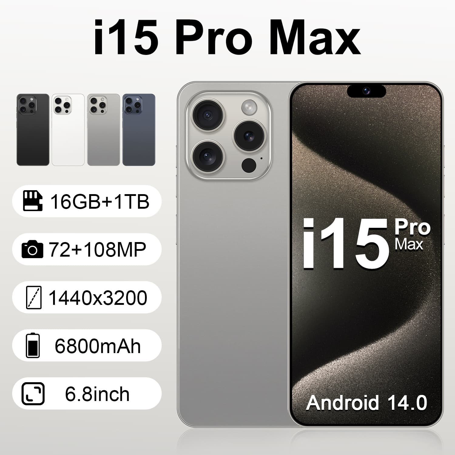 i15ProMax Cross-Border Smartphone Android 6.8-inch In-Cell Screen 2+16G All-in-One Phone for Export