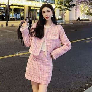 Chanel Style Fashion Suit Women Autumn Winter New Thickened Short Jacket + Skirt Two-Piece Chanel Style Set