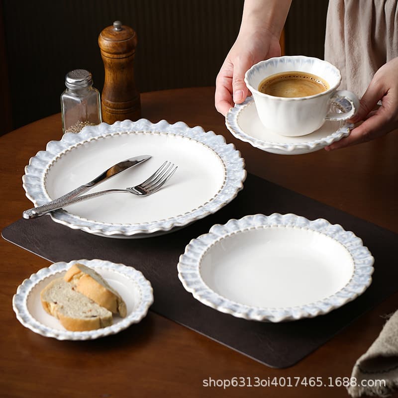 Kiln-Changed Blue Afternoon Tea Home Ceramic Bowl and Dish Set Underglaze Color Western Food Plate Vegetable Plate Deep Plate Soup Bowl Set Home