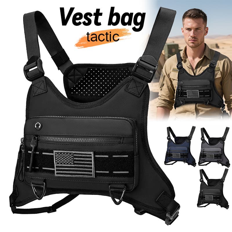 Casual Trendy Cycling Tactical Vest Bag Hiking Travel Vest Pack Men's Chest Pack Work Backpack Running Fitness Bag