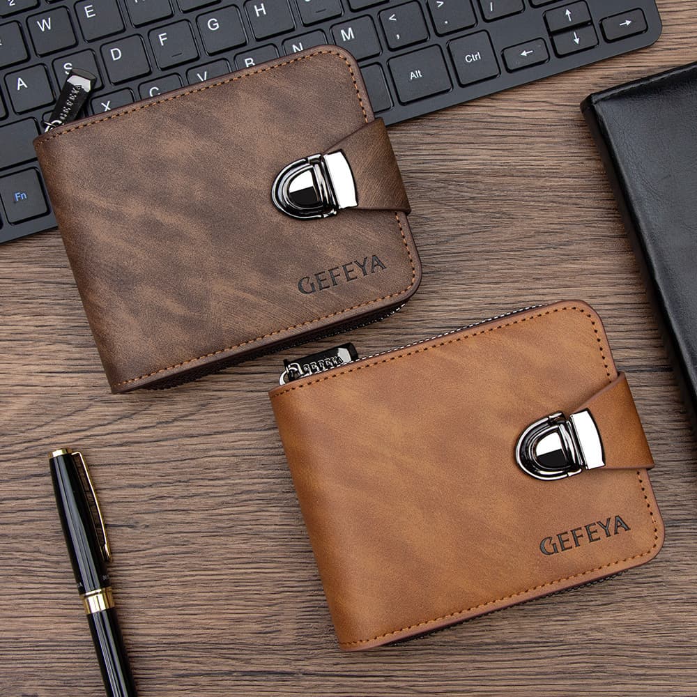 Cross-Border Hot-Selling Men's Short Wallet, Business Zipper Wallet, Large Capacity, Multiple Card Slots, Money Clip, PU, Wholesale from Manufacturer