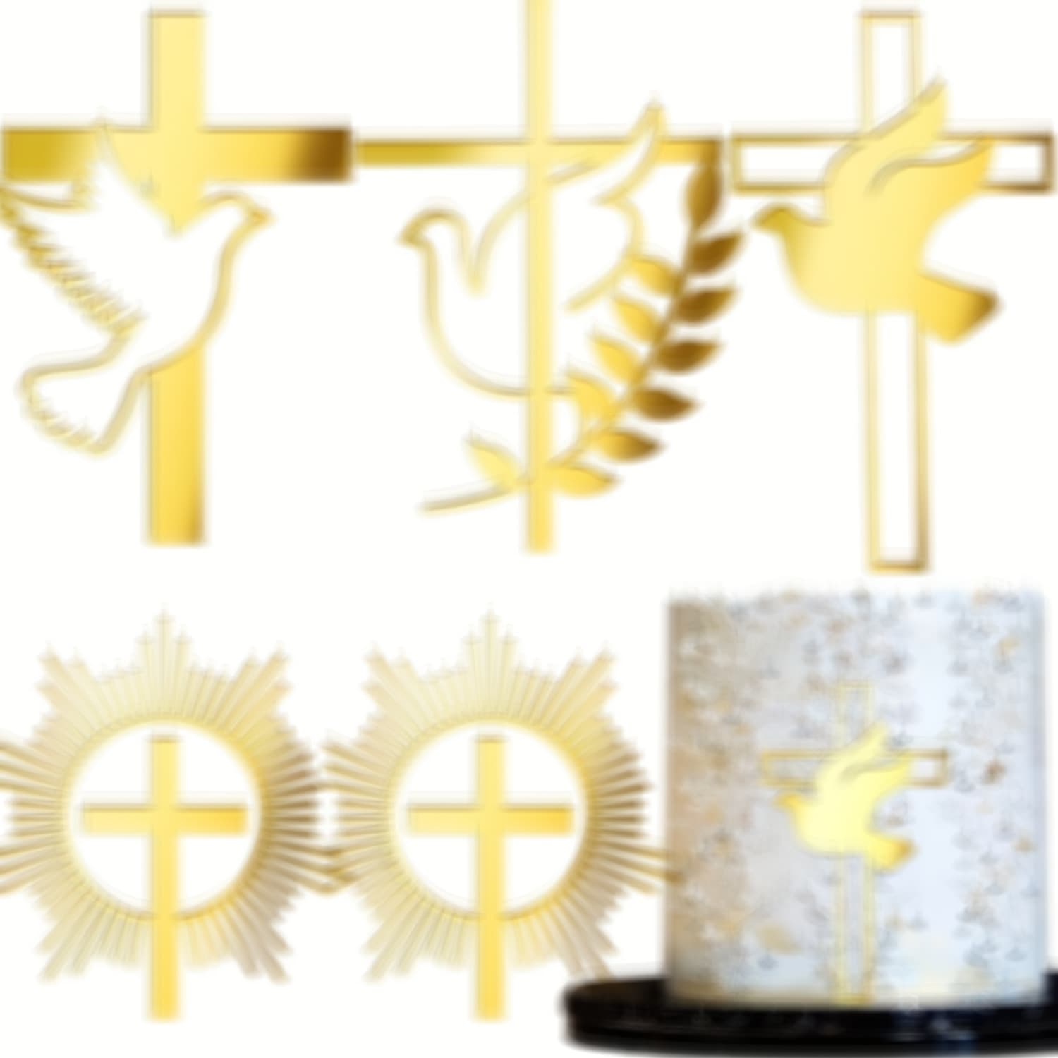 Cross-border ins style golden cross and dove of peace cake decoration plug-in Communion baptism party decoration props