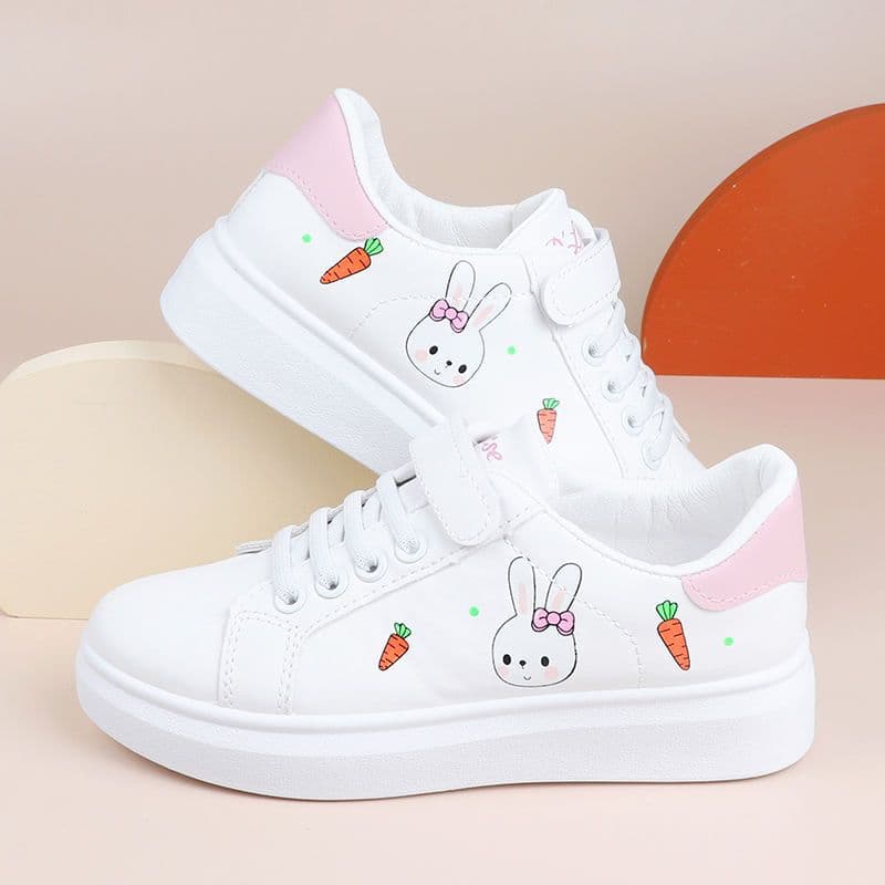 Girls' Sports Shoes 2025 New Summer White Sneakers Breathable Leather Panel Shoes for Middle and Older Students Flat Running Shoes