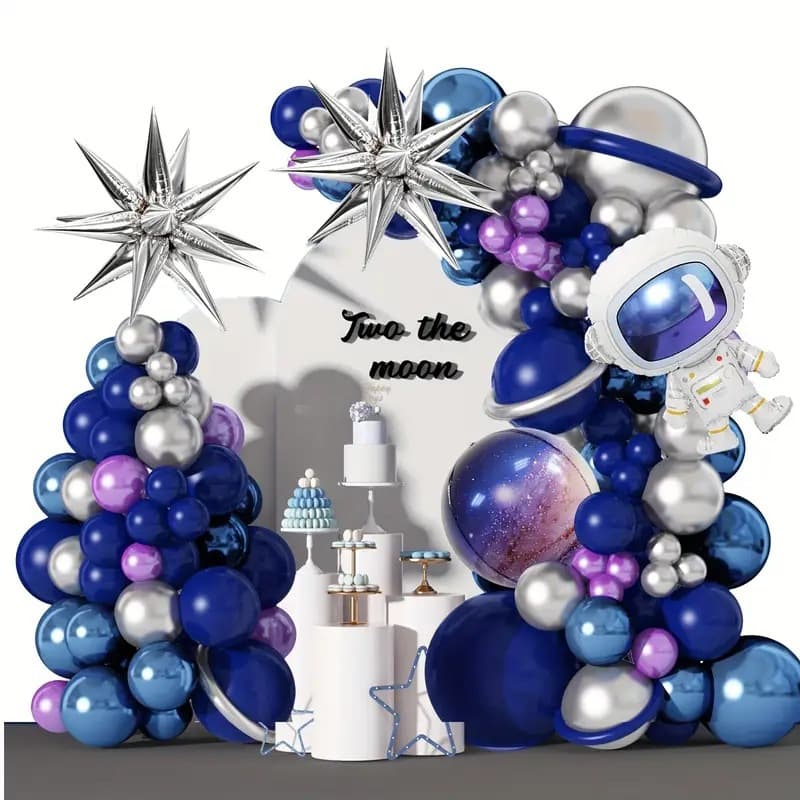 Space Theme Balloon Chain Metal Latex Birthday Party Festival Decoration Blue Purple Cosmic Combination round Shape Balloons