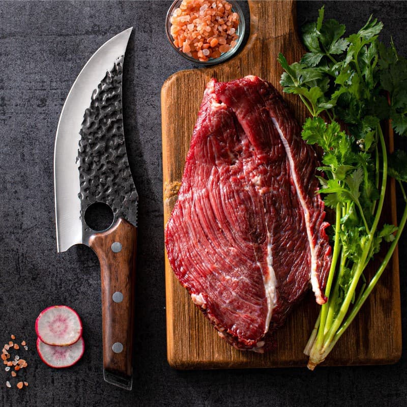 German Stainless Steel Hammered Pattern Butcher Chef Knife, Chinese Forged Kitchen Cleaver, Household Bone Chopping, Boning, and Meat Slicing Knife