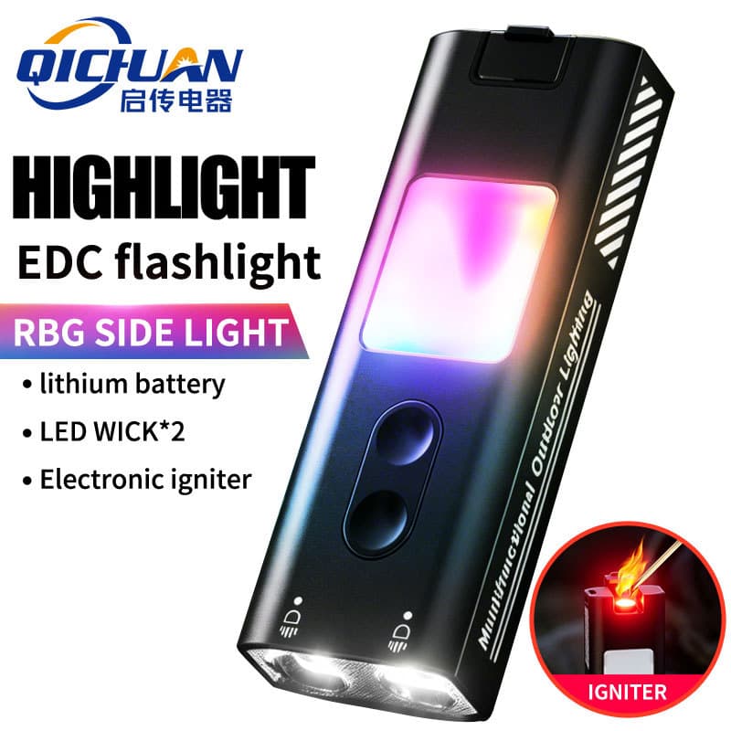 Cross-border multifunctional aluminum alloy keychain light RGD colorful portable light electric heating wire LED flashlight mini