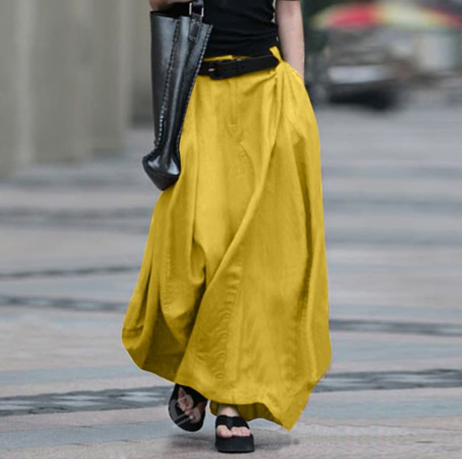 2024 Cross-Border European and American Half-Length Skirt with Large Swing Skirt A-Line Skirt High Waist Slimming Look Plus Size Women's Dancing Long Skirt
