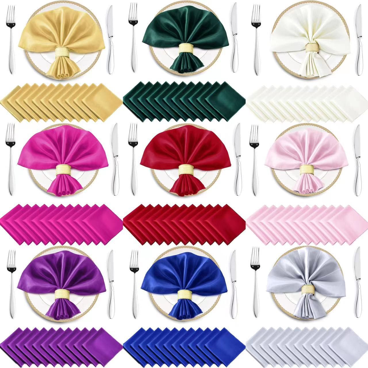 Amazon Sale Pure Color Silk Satin Dinner Napkin Cup Flower Hotel Mouth Cloth Density Lock Edge Color Dinner Towel Wedding Style